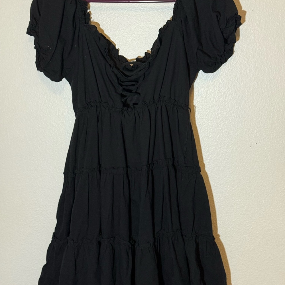 Chic Black Ruffled Mini Dress - Picture 2 of 3